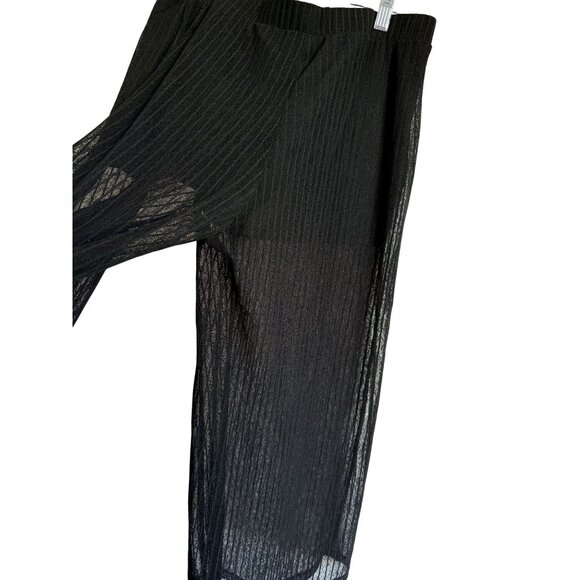 Favlux Fashion Womens Sheer Striped Black Wide-Leg Pants L 21" Inseam Pull On - Picture 6 of 7